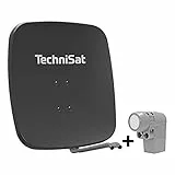 TechniSat SATMAN 65 PLUS – Satellitenschüssel für 8 Teilnehmer (65 cm Sat Komplettanlage, Spiegel mit Masthalterung und UNYSAT Universal-Octo LNB im Wetterschutz-Gehäuse) grau