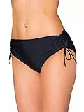 Aquarti Bikinihose Damen mit Raffung – Bikinihosen für Damen mit Bindebändern, schnelltrocknend, Farbe: Schwarz, Größe: 42