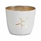 Seaside No.64 - Maritime Windlichter Baltic aus Metall mit ausgestanzten Motiven - Verschiedene Farbkombinationen für Teelichter & Stumpenkerzen in Haus und Garten (Sonne - weiß, Gold)
