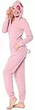 Ladeheid Damen Schlafoverall aus Baumwolle Jumpsuit bunt Verkleidung Schlafanzug Einteiler mit Kapuze LA40-234 (Rosa Schweinchen, XL)