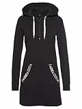 TrendiMax Damen Hoodie Kleid Herbst Langarm Sweatshirts Kapuzenpullover Streetwear Jumper Pullover Mini Kleider, Schwarz, M