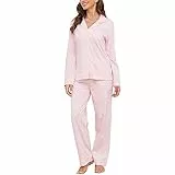 U2SKIIN Schlafanzug Damen lang 100% Baumwolle, Pyjama Damen weiche Pyjamas Set leichte Nachtwäsche Schlafanzüge für Frauen Zweiteiler Pyjama Set (Hellrosa, S)