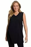 Ulla Popken Damen große Größen Übergrößen Plus Size Top, V-Ausschnitt, Relaxed, ärmellos, Baumwolle schwarz 62+ 531122100-62+