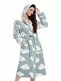 vislivin Bademantel Damen mit Kapuze Flauschig Bademantel Lang Warm Morgenmantel Fleece Robe Women Cloud XL