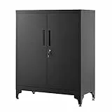 SONGMICS Aktenschrank, Mehrzweckschrank, Büroschrank mit 2 Türen, Schrank abschließbar, Aufbewahrungsschrank aus Stahl, für Arbeitszimmer, Wohnzimmer, Mattschwarz OMC013B01
