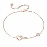 Jbniuay Geschenke für Frauen - Fußkettchen für Damen Roségold - fussketten für frauen 925 Sterling Silber Herz infinity Fußkettchen Längenverstellbar 23 + 5