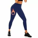 Leafigure Thermo Leggings Damen High Waist, Blickdicht Navyblau Fleece Leggings für Sport Gym Yoga L-XL