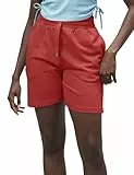 Enorsia Jersey-Shorts für Damen, weiche Lounge-Shorts mit elastischem Bund und verstellbarem Kordelzug, lässige lockere Passform, Nachtwäschehose mit Seitentaschen für täglichen Komfort, rot, 40