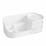 Vexaflow Make Up Kosmetik Organizer, Kosmetik Regal für Schlafzimmer und Badezimmer, für Hautpflege und Schminkprodukte, mit Schubladen, Multifunktionale Schminktisch Aufbewahrung (Weiß)