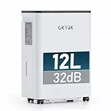 OKYUK Luftentfeuchter Elektrisch 12L mit Digitaler Luftfeuchtigkeitsanzeige, 32dB Leiser 30m², mit automatischer Abschaltung, für Wohnmobil, Badezimmer, Keller,1 J. Umtausch/10 J. Garantie (12L Weiß)