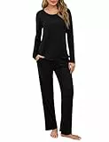 Marvmys Schlafanzug Damen Baumwolle Lang Winter Zweiteiliger Nachtwäsche Langen Ärmeln Sleepwear Pyjamas Set Mit Taschen S-XXL