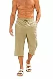 Runcati Kurze Hosen Herren Baumwolle Leinen Bermuda 3/4 Länge Sommerhose Yoga Jogger Casual Sweatpants Sportshorts Freizeithose Sweatshorts Herrenhose mit Taschen Khaki XL