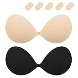 Klebe BH Push up Ohne Träger Unsichtbarer Trägerloser BH Sticky Bra zum Kleben Rückenfreier Klebe-BHS Trägerlos Klebebh Damen große Brust (DE/NL/SE/PL, Körbchengröße & Bandgröße, C, Beige+schwarz)