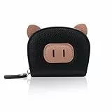 AfitLulu Geldbörse Damen Kartensteckplatz im Akkordeon-Stil Kleines Portemonnaie Damen PU-Leder Geldbeutel Damen mit Süßem Schwein und Panda Aussehen für Karten Bargeld Münze (Schwarz-Pig)