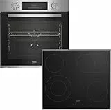 Beko BBSM12320X Einbau-Backofen-Set, zwei autarke Geräte: Glaskeramik-kochfeld mit 4 Kochzonen, Backofen mit 8 Heizarten, 72 l Garraum-Volumen, AeroPerfect, Sensortasten, Schwarz/Edelstahl