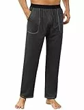 Crewhpo Schlafanzughose Lang Herren Pyjamahose Baumwolle Lange Nachtwäsche Hose Einfarbige für Männer Unifarbene Freizeithose Loungewear mit Taschen