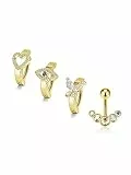 PiercingJak 14G Bauchnabelpiercing Clicker Piercing Gold Chirurgenstahl Bauchnabel Ring 10mm Nabelpiercing Barbell Körper Schmuck mit glänzem Zirkonia Strass für Frauen Mann