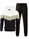 JMIERR Trainingsanzug Herren 2 Teiliges Jogging Anzug Set mit Taschen Farbblock Hoodies mit Hose Männer Baggy Sportanzug Basic Freizeitanzug Schwarz M