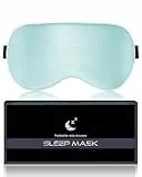 Aosun Schlafmaske Seide für Seitenschläfer, 100% Bio Maulbeerseide,100% Lichtblockierende Schlafbrille mit Verstellbarem Band & Beutel für Frauen & Herren, Upgrade Augenmaske für Reise, Himmelblau