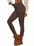Famulily Damen Bequeme Stretch Solid Color Thermal Bottoms Lange Fleece gefütterte Lounge Hose Kaffee XL/XXL
