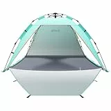 3-4 Person Instant Strand Zelt Pop Up Automatisches Strandzelt, Extra großes Tragbar Strandmuschel mit 3 erweiterbare Türen, UPF 50+ Easy Setup Sonnenschutz für Picknick, Strand,Familien