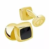 DAVIDOFF ESSENTIALS Mini Manschettenknöpfe Gold/Schwarz – vergoldete Messing Manschettenknöpfe quadratisch – stilvolle Herren Accessoires für schlichte Eleganz