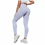Jamicy Sport Leggings Damen High Waist Sportleggins Frauen Lang Gym Leggings Blickdicht Sporthose Elastische Bauchweg Yogahose Fitness Laufhose Grau Streetwear Wanderhose Outdoorhose Lila S
