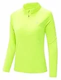 donhobo Sport T-Shirt Damen Langarmshirt Workout Tops 1/4 Reißverschluss Athletisch Lässig Laufen Yoga Fitness T-Shirts Schnelltrocknend (Fluoreszierendes Grün, L)
