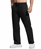 PINSPARK Herren Jogginghose Baumwolle Sporthose Leichte Sweatpants Elastische Taille mit Kordelzug Trainingshose mit Taschen Yogahose Haushose Freizeithose Schwarz L