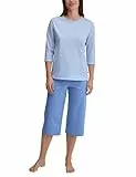 CALIDA Lovely Nights 3/4-Pyjama, Schlafanzug Damen, 100% Baumwolle, hautfreundlich, weich, pflegeleicht Hydrangea Blue 40-42