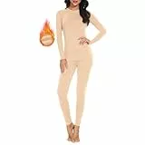 SIMIYA Damen Thermounterwäsche Set, warme Unterwäsche mit Innenfleece, Ultraleicht Unterteil und Oberteil lang Funktionsunterwäsche U Ausschnitt Skiunterwäsche für Winter,Beige,M