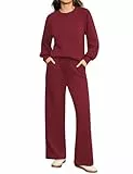 Totatuit Sportliches Damen-Sweatshirt, Rundhalsausschnitt, breite Hose mit Kordelzug und Taschen, bequem, lässig, burgunderrot, 42