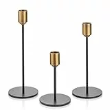 Romadedi Kerzenständer Gold & Schwarz - 3er-Set Hoch Kerzenhalter Unterschiedlicher Größe für Stabkerze Kerzen Metall Vintage Modern Deko Tischdeko für Weihnachten Hochzeit Wohnzimmer, 24/20/14 cm