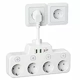7 in 1 Steckdosen, 4 Fach Steckdosen,Steckdosenadapter mit USBC PD 20W (250V / 16A) für Küche Büro, Hause und Reisen,1 Stücke, Weiß