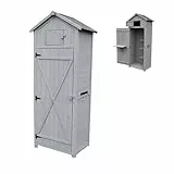 Relaxdays Gartenschrank, Holz, wetterfestes Dach, 3 Ablagen, klappbarer Tisch, HBT: 180,5 x 75 x 50 cm, Holzhaus, grau