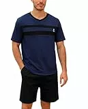 Nieery Pyjama Herren kurz Baumwolle V Ausschnitt Herren Schlafanzug Herrenschlafanzüge Shorty Schlafanzughose Herren kurz Nachtwäsche Schlafanzug Jungen lustig mit Tasche