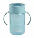 BÉABA, 360°-Lernbecher mit Anti-Tropf-Scheibe, patentiertes Anti-Auslauf-System, ab 12 Monaten, abnehmbare Griffe, mit hygienischem Deckel, solide und leicht, 340 ml, Blau