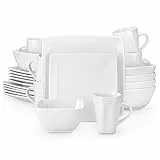 Geschirrset eckig, vancasso SOHO Tafelservice 6 Personen aus Steinzeug, 24tlg Geschirr modern mit Speiseteller, Dessertteller, Schüssel und Tassen