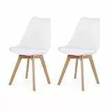 EGGREE 2er Set Esszimmerstühle mit Massivholz Buche Bein SGS Geprüfter, Retro Design Gepolsterter Stuhl Küchenstuhl Holz, Weiß