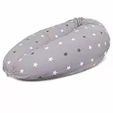 HOBEA-Germany Stillkissen 190 cm x 76 cm XXL Lagerungskissen Schwangerschaftskissen für Baby und Erwachsene Seitenschläferkissen Stillkissen mit Bezug aus Bio Baumwolle, Sternenmuster Grau