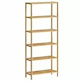 SONGMICS Badezimmerregal, Badregal, Küchenregal, Schuhregal mit 6 Ebenen, Standregal aus Bambus, 26 x 60 x 160,9 cm, für Bad, Wohnzimmer, Flur, Küche, naturbeige BCB036Y01