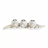 Relaxdays Teelichthalter Set, Blattschale, Deko Sand, Kieselsteine, Kerzenhalter, stimmungsvolle Tischdeko, beige-weiß, 2.5 x 50.5 x 16.5 cm