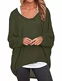 ZIOOER Damen Pulli Fledermausärmel T-Shirt Lose Asymmetrisch Jumper Bluse Langarmshirts Hemd Pullover Sweatshirt Oberteil Oversize Tops G1 Armeegrün XXL