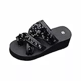Generisch Damen Flip Flops Zehentrenner Plattform Sandalen Hausschuhe Plateau Strandschuhe Keilabsatz Pantoffeln mit Pailletten Hallux Valgus Sommer Flach Pantolette Römersandalen Gummilatschen