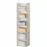 YOUDENOVA Hängeregal Schrankorganizer Stabiler 6 Fächern Kleiderschrank Organizer Ordnungssystem Hängeaufbewahrung mit MDF-Platten und Bambus-Stock verstärkt Beige