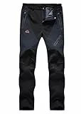 donhobo Damen Outdoorhose Winddicht Wasserdicht Wanderhose Winter Warm Gefüttert Softshellhose Schnelltrockend Camping Funktionshose Trekkinghose Schwarz M