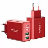 2-Pack USB C Stecker, 40W 4-Ports Netzteil USBC Fast Charger Mehrfach Schnellladegerät USB Ladegerät PD 3.0 Power Adapter + QC Ladestecker für iPhone 17 16 15 14 13 12 11 Pro Max Plus, iPad, Samsung