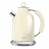 ASCOT Wasserkocher Edelstahl mit 5 variablen Voreinstellungen, Elektrischer Teekessel Kaffee Wasserkocher, 30Mins warm halten, 2200 Watt Schnellheizung, 1.5L (Creme)