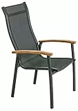 Dehner Stapelstuhl Chicago Wood, mit Armlehne, 108.5 x 66 x 75 cm, Aluminium/FSC®-zertifiziertes Teakholz/Textilene, schwarz