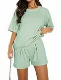 Totatuit Trainingsanzug Damen Fashion Zweiteiler Elegant Sommer Hausanzug Kurzarm T-Shirt + Komfort Shorts
